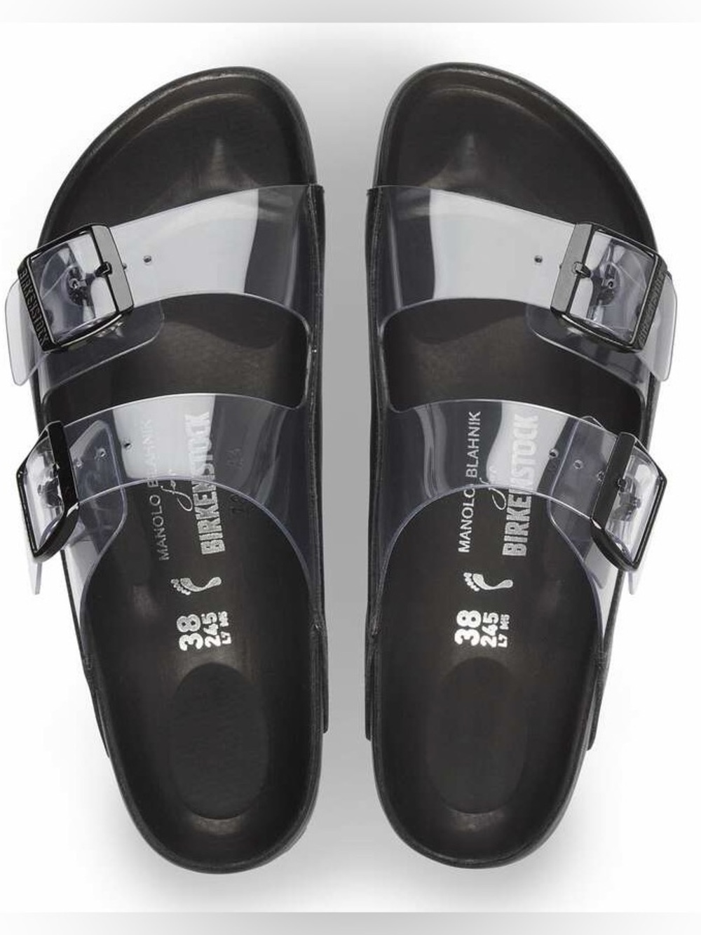 Manolo Blahnik x Birkenstock Arizona PVC Transparent Sandals Size 8 - 8.5